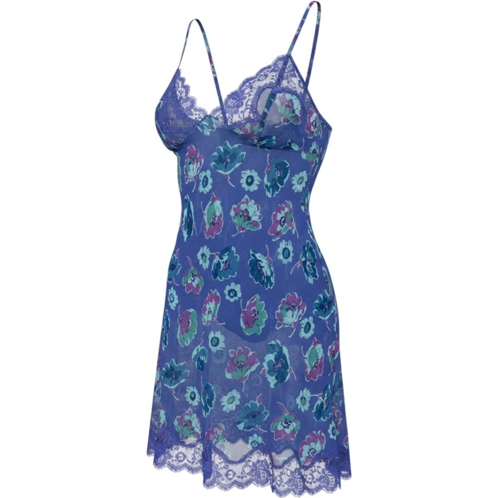 Y2K Victoria's Secret Slip Dress S Purple Floral Lace‎ Trim Tie Back Chemise